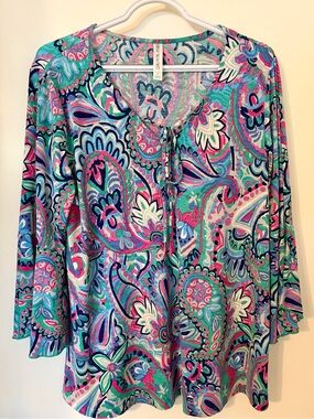 Dear Scarlett Paisley Tie-Front Tunic Top in Multicolor